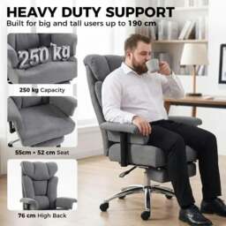Rackhams Big and Tall Office Chair, 250 kg Heavy Duty Executive Desk Chair with Adjustable Armrests and High Back, Dark Grey - Dark Grey - thumbnail 4