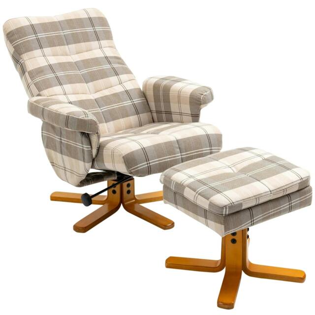 Rackhams Linen Swivel Recliner Chair with Footstool, Wooden Base and Storage for Living Room, Multicolour - image 1
