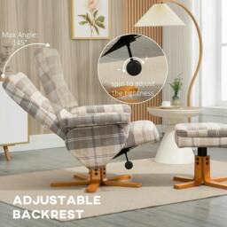 Rackhams Linen Swivel Recliner Chair with Footstool, Wooden Base and Storage for Living Room, Multicolour - thumbnail 4
