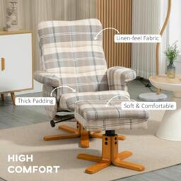 Rackhams Linen Swivel Recliner Chair with Footstool, Wooden Base and Storage for Living Room, Multicolour - thumbnail 6