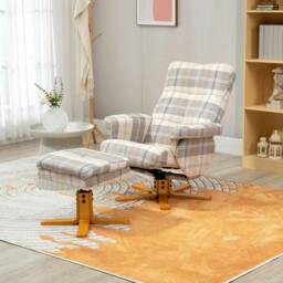 Rackhams Linen Swivel Recliner Chair with Footstool, Wooden Base and Storage for Living Room, Multicolour - thumbnail 2