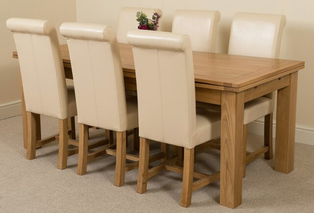 Rackhams Richmond Large Oak Extending Dining Table with Washington Leather Chairs - 6 chairs - Ivory - image 1