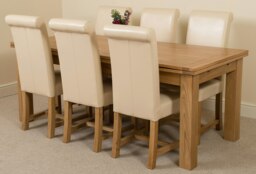 Rackhams Richmond Large Oak Extending Dining Table with Washington Leather Chairs - 6 chairs - Ivory