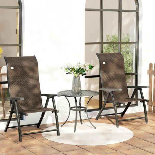 Rackhams Set of 2 Outdoor Rattan Folding Chair Set w/ Adjustable Backrest Brown - Brown - 2