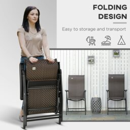 Rackhams Set of 2 Outdoor Rattan Folding Chair Set w/ Adjustable Backrest Brown - Brown - 2 - thumbnail 3