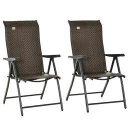 Rackhams Set of 2 Outdoor Rattan Folding Chair Set w/ Adjustable Backrest Brown - Brown - 2 - thumbnail 6