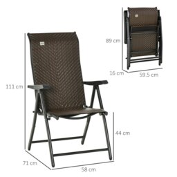 Rackhams Set of 2 Outdoor Rattan Folding Chair Set w/ Adjustable Backrest Brown - Brown - 2 - thumbnail 5