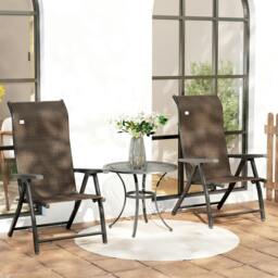 Rackhams Set of 2 Outdoor Rattan Folding Chair Set w/ Adjustable Backrest Brown - Brown - 2 - thumbnail 1