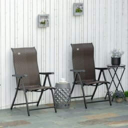 Rackhams Set of 2 Outdoor Rattan Folding Chair Set w/ Adjustable Backrest Brown - Brown - 2 - thumbnail 2