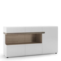 Rackhams Chelsea 3 Door Glazed Sideboard  in White with Oak Trim - White & Oak - 164 - 1