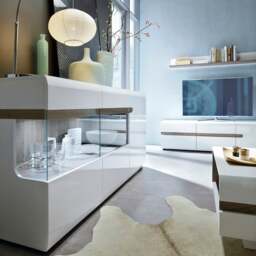 Rackhams Chelsea 3 Door Glazed Sideboard  in White with Oak Trim - White & Oak - 164 - 1 - thumbnail 3