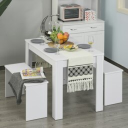 Rackhams 3 Pcs Modern Dining Table Set w/ Table 2 Bench Seats Compact Kitchen Home