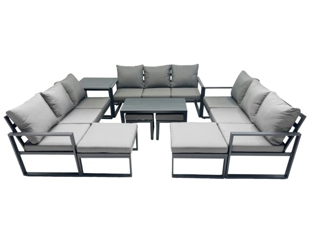 Rackhams Outdoor Garden Furniture Set Aluminium Lounge 3 Seat Sofa Oblong Coffee Table Sets with 4 Stools Side Table Dark Grey - image 1