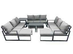 Rackhams Outdoor Garden Furniture Set Aluminium Lounge 3 Seat Sofa Oblong Coffee Table Sets with 4 Stools Side Table Dark Grey - thumbnail 1