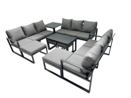 Rackhams Outdoor Garden Furniture Set Aluminium Lounge 3 Seat Sofa Oblong Coffee Table Sets with 4 Stools Side Table Dark Grey - thumbnail 2