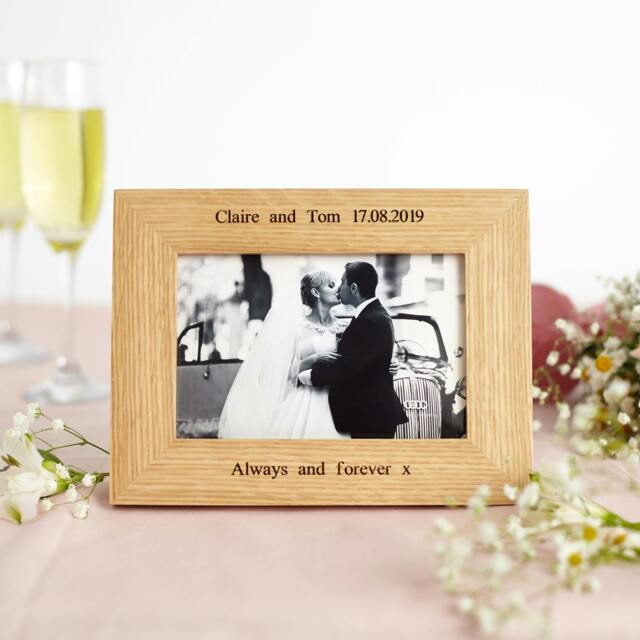 "Rackhams Personalised Solid Oak Picture Frame - 5x7"" - Engraved + Photo Print" - image 1