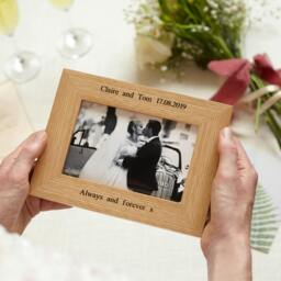 "Rackhams Personalised Solid Oak Picture Frame - 5x7"" - Engraved + Photo Print" - thumbnail 3