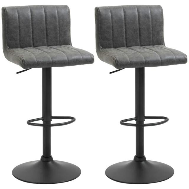 Rackhams Adjustable Barstools Set of 2, Swivel Counter Bar Chairs, Bar Stools with Footrest, PU Leather, Gas Lift, Grey - image 1