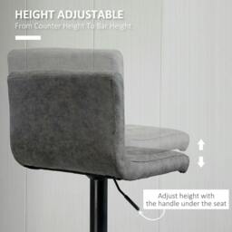 Rackhams Adjustable Barstools Set of 2, Swivel Counter Bar Chairs, Bar Stools with Footrest, PU Leather, Gas Lift, Grey - thumbnail 6