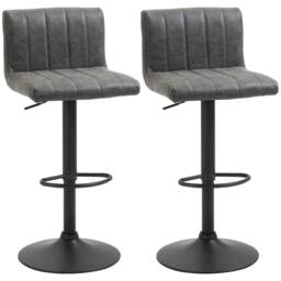 Rackhams Adjustable Barstools Set of 2, Swivel Counter Bar Chairs, Bar Stools with Footrest, PU Leather, Gas Lift, Grey - thumbnail 1