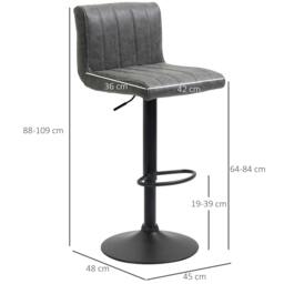 Rackhams Adjustable Barstools Set of 2, Swivel Counter Bar Chairs, Bar Stools with Footrest, PU Leather, Gas Lift, Grey - thumbnail 3