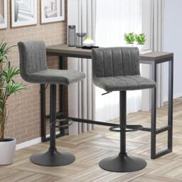 Rackhams Adjustable Barstools Set of 2, Swivel Counter Bar Chairs, Bar Stools with Footrest, PU Leather, Gas Lift, Grey - thumbnail 2