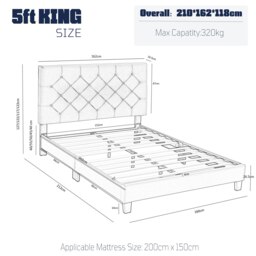 Rackhams Double Bed Frame, Upholstered Platform Bed Frame with Adjustable Headboard, Solid Wood Slats, Max Load 320KS - King - Green - thumbnail 5