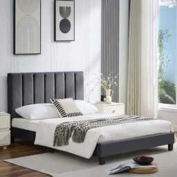 Rackhams Double Bed Frame, Upholstered Platform Bed Frame with Adjustable Headboard, Solid Wood Slats, Max Load 320KS - King - Green - thumbnail 2