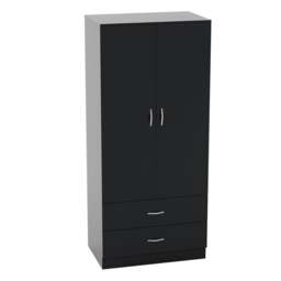 Rackhams Riano 2 Door 2 Drawer Wardrobe - Black - thumbnail 1