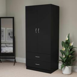 Rackhams Riano 2 Door 2 Drawer Wardrobe - Black - thumbnail 6