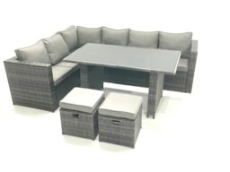 Rackhams Outdoor Lounge Rattan Corner Sofa Set Garden Furniture with Small FootStools 6 Seater