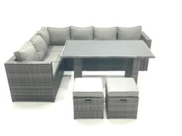 Rackhams Outdoor Lounge Rattan Corner Sofa Set Garden Furniture with Small FootStools 6 Seater - thumbnail 2