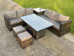 Rackhams Dark Grey Mixed Wicker Rattan Corner Sofa Garden Furniture Rising Table Sets Footstool - thumbnail 1