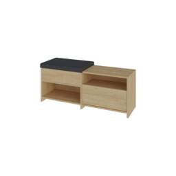 Rackhams Modern Filux Shoe Bench Rack Sliding Fabric Seat and 120.3(W) Storage Cabinet 2-Tier Open Shelves Hallway - Oak - thumbnail 3