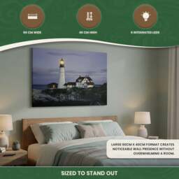Rackhams Large Lighthouse Scene Canvas Picture Print with 6 LED Lights, Wooden Frame Wall Art with Side Switch, 60cm x 40cm - thumbnail 6