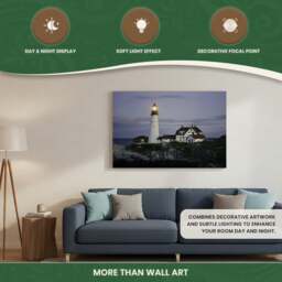 Rackhams Large Lighthouse Scene Canvas Picture Print with 6 LED Lights, Wooden Frame Wall Art with Side Switch, 60cm x 40cm - thumbnail 3