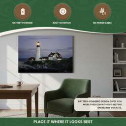 Rackhams Large Lighthouse Scene Canvas Picture Print with 6 LED Lights, Wooden Frame Wall Art with Side Switch, 60cm x 40cm - thumbnail 4