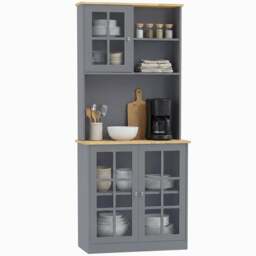 Rackhams Kitchen Pantry, Buffet Hutch with 3 Storage Cabinets, Grey - thumbnail 2