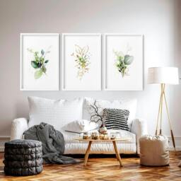 Rackhams Botanical art print - set of 3 wall art prints - 16 x 22 inches / 40.65 cm x 56 cm - Polyester Canvas 260 gsm - Canvas wrapped