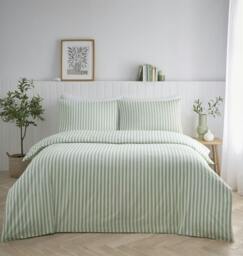 Rackhams Pencil Stripe Sage Duvet Cover Set - Double - thumbnail 1