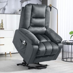 Rackhams Lift Chair with Vibration Massage, Heat, Quick Assembly - Grey - Velvet (Polyester) - 85W x 94D x 107Hcm - thumbnail 1