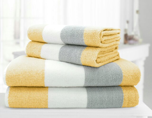 Rackhams 100% Cotton Stripe Towels - Ochre - Ochre - Bath Towel