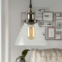 Rackhams Industrial Antique Brass Effect Glass Cone Light Shade - thumbnail 4