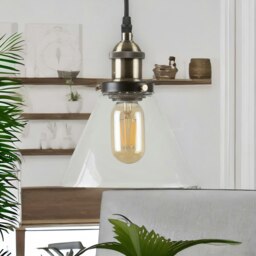 Rackhams Industrial Antique Brass Effect Glass Cone Light Shade - thumbnail 3