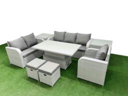 Rackhams 8 Seater Rattan Garden Furniture Set with Adjustable Table, 1 Sofa, 1 Loveseat, 1 Reclining Chair, 2 Footstools & 2 Side Tables - Light Grey - thumbnail 2