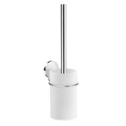 Rackhams Chrome Stainless Steel Toilet Brush and White Plastic Holder Self Adhesive Bathroom Wall Mounted