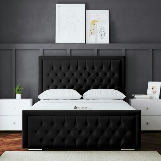 Rackhams Allegra Ottoman Bed with Upholstered Headboard - Black - Double / 4ft6 - image 1