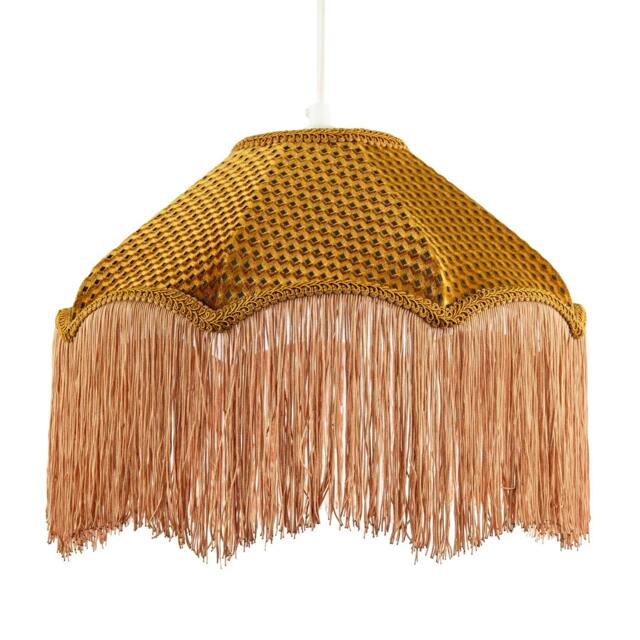 Rackhams Golden Ochre Victorian Scallop Pendant Light Shade with Long Tassels - image 1