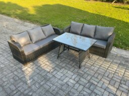 Rackhams 6 Seater Garden Furniture Sofa Set Rectangular Dining Table Indoor Outdoor Rattan Set Dark Grey Mixed - thumbnail 2