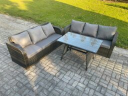 Rackhams 6 Seater Garden Furniture Sofa Set Rectangular Dining Table Indoor Outdoor Rattan Set Dark Grey Mixed - thumbnail 1